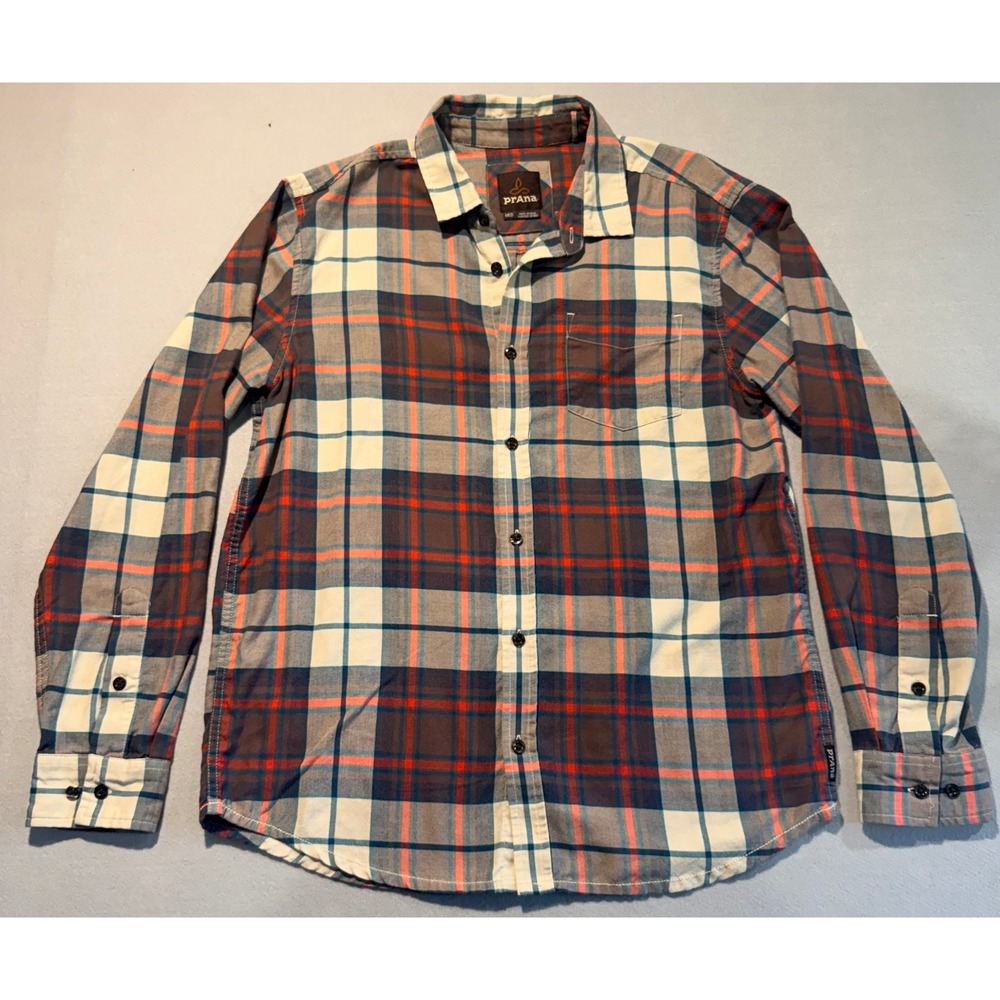 PrAna Mens Organic Cotton Blend Button Down Flannel‎ Shirt Size Medium